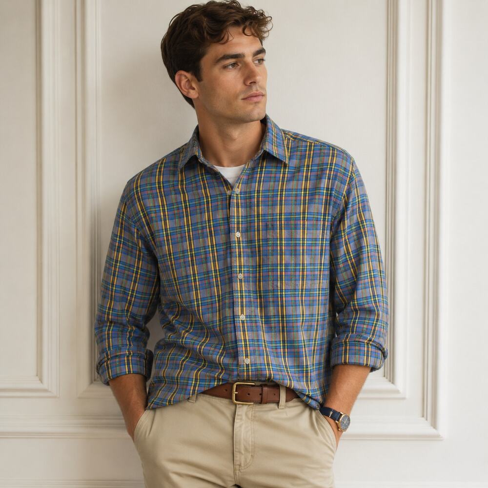 Vintage 2000s Jeans Couture Men’s Plaid Button Down Shirt Size L Y2K Preppy